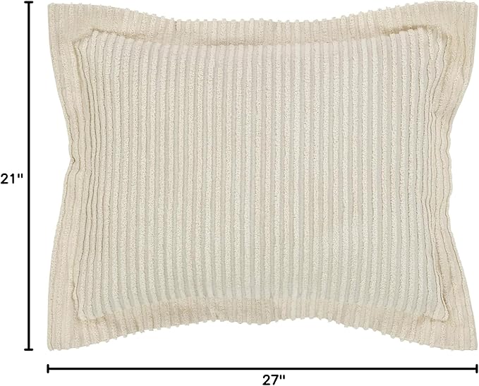 Better Trends Jullian Collection is Super Soft and Light Weight in Bold Stripes Design 100% Cotton Tufted Unique Luxurious Machine Washable Tumble Dry, Standard Sham, Ivory