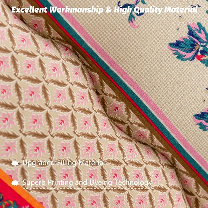 MAXYOYO Bohemian Retro Floor Mattress Vintage Floral Japanese Futon Mattress Roll Up Thicken Sleeping Bed Portable Camping Mattress Floor Lounger Couch Bed Mattress Pad, King Size