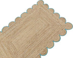 Weaving Cottage Scalloped Natural Jute Area Rug | Beige & Sky Blue, 2X3 FT Handwoven Jute Doormat | Eco-Friendly, Durable, and Stylish | Perfect for Living Room, Bedroom, and Entryway