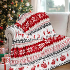 MACEVIA Christmas Throw Blanket for Couch, Holiday Christmas Reindeer Snowflakes Flannel Fleece Blanket, Soft, Cozy, Plush, Warm Winter Cabin Throw Decor, (Red Reindeer, 50x60inches)