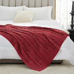Amélie Home Chunky Knit Throw Blanket, Reversible Soft Chenille Breathable Cable Knitted Blanket for Couch and Sofa, Farmhouse Decorative Throw for Chair, 50"x60", Christmas Red