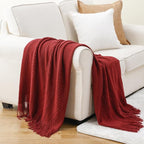 BATTILO HOME Red Throw Blanket for Couch, Soft Decorative Knitted Throw Blanket, Sofa Lightweight Burgundy Throw, 50x60 inches