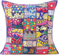 Eyes of India Decorative Patchwork Boho Throw Pillow Cover, Colorful Bohemian Cushion Case for Sofa Couch, Handmade Accent Bedroom Living Room (Dark Blue, 20" x 20")