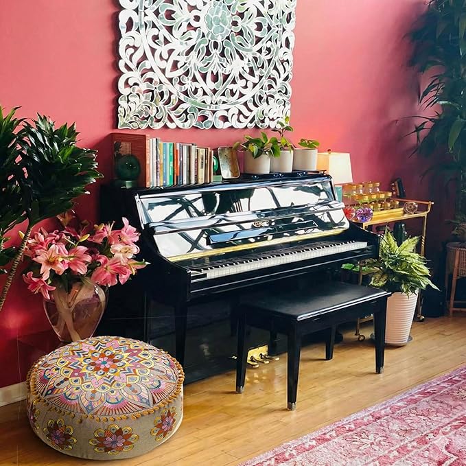 Modern Round Floor Cushion Cover Flower Room Décor Boho Furniture Round Floor Pillow Pouf Footstool Boho Chic Siting Area Stool Cushion Case Luxury Kids Room Décor Cotton 24x8 Unstuffed