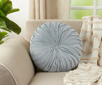 SARO LIFESTYLE Round Velvet Pintucked Poly Filled Throw Pillow (Set of 2)