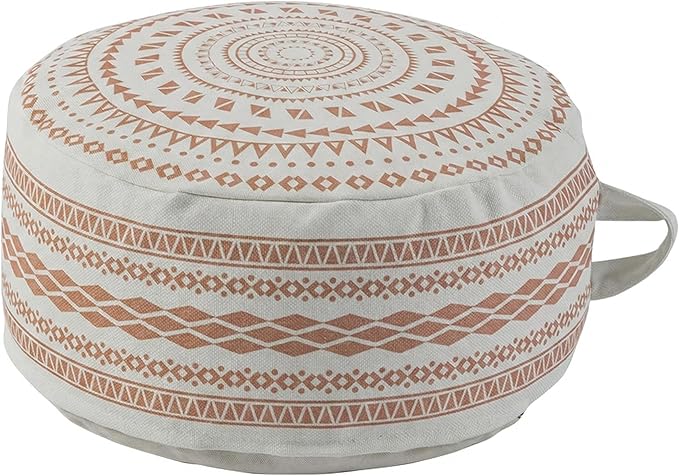 MOCOFO Unstuffed Round Pouf Cover, Boho Geometric Ottoman Footstool Cover with Handle, Decorative Floor Pillow & Storage Bean Bag for Living Room, Nursery, Patio(Red,18x18x8,Cover only)