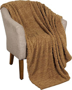 Superior Fleece Boho Jacquard Blanket, Decorative Blankets for Bedroom, Sofa, Fuzzy, Plush, Fluffy, Soft, Cute Room Decor, Beautiful Cover, Comfort Essentials, Arctic Collection, King, Camel