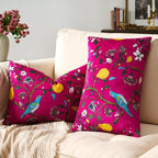 MUSSEL Hot Pink Floral Pillow Covers 12x20 Set of 2, Velvet Wild Flower Plant Throw Pillows Case, Square Farmhouse Decor Cushion Covers for Home Sofa Bed Couch