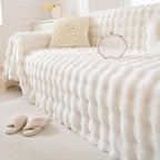 VClife Soft Plush Faux Fur Couch Cover, Warm Fuzzy White Sofa Covers for 3 Cushion Couch Sofa (71"x134") Non Slip Couch Covers for Dog Cat Washable Thick Furniture Protector for Pets