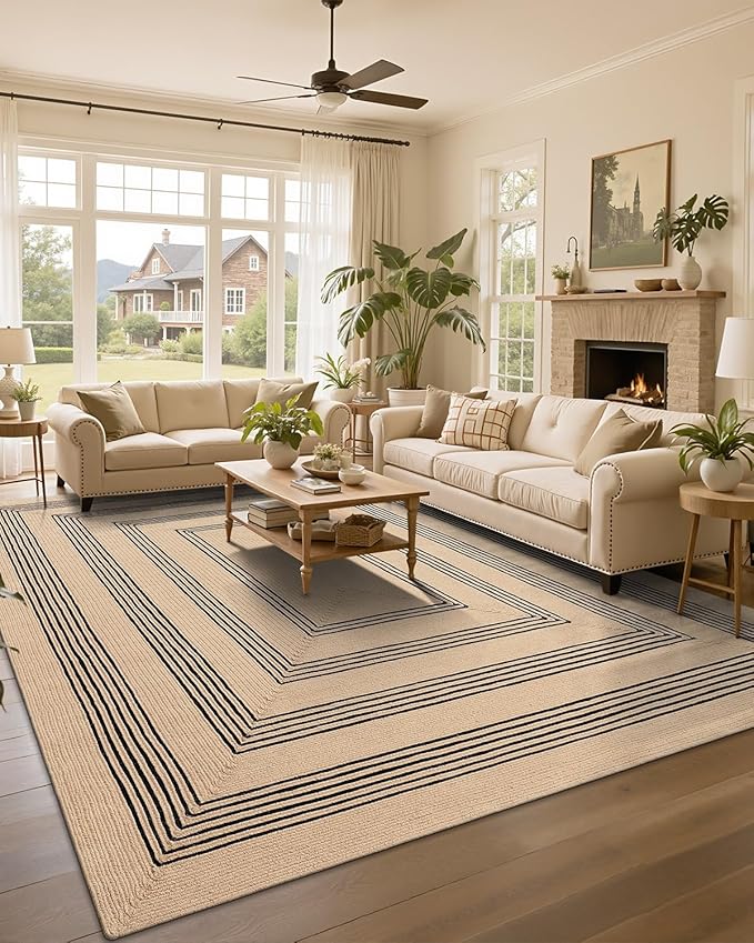 LUMI 9x12 Jute Area Rug for Living Room, Natural Braided Woven Rugs Non Slip, Neutral Carpets No Shedding, Durable for High Traffic, Dining Room, Indoor, Outdoor, Patio