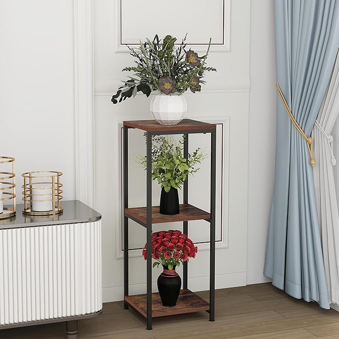 CASIMR Plant Stand for Indoor, Tall Metal Shelf with Square Wooden Board, 3 Tier Display Rack for Multiple Plants, 32 Inch Tiered Flower Pot Holder for Corner Living Room Balcony Garden Patio,