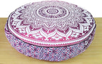 ICC Large Hippie Mandala Round Floor Pillow Cover Ottoman Pouf Cover Daybed Oversized Cotton Cushion Cover with Heavy Duty Zipper Seating Ottoman Poufs Dog-Pets Bed (Pink Ombre, 35" Round)