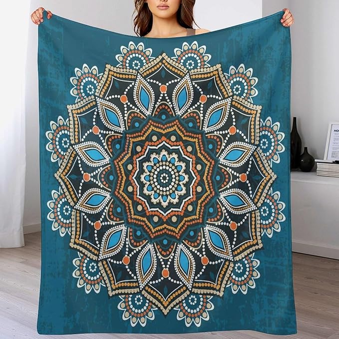 Ornamental Mandala Throw Blanket Indian Hippie Bohemian Art Floral Texture Pattern Blanket for Sofa Bed Couch Chair Or Dorm 60"x80"