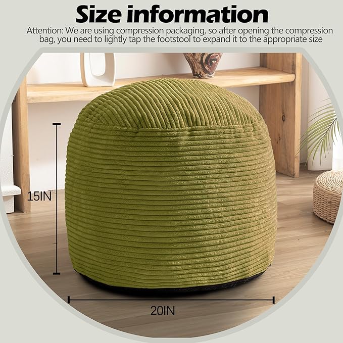 Sqodok Round Stuffed Pouf Ottoman for Foot Stools, 20"x 15" Corduroy Poufs Ottoman with Shredded Foam Filling, Washable Floor Poufs Foot Rest for Living Room Bedroom Home Decor and Office Chair