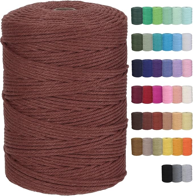 Macrame Cord 3mm x 328yards Natural Macrame Cotton Rope Colored Macrame Rope Soft Cotton Cord Macrame Supplies Craft Rope Macrame Yarn for Plant Hanger Wall Hanger Dreamcatcher (Rust Red)