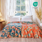 Boho Throw Blanket - 100% Cotton Ultra Soft Muslin Blanket, 50"x60" Lightweight Floral Bird Framhouse Bedding Spring Blanket for Bed, All Season Blue Bohemian Bedroom Home Decor Quilt