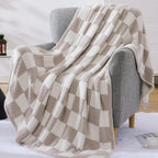 WRENSONGE Checkered Throw Blanket, Taupe Microfiber Soft Cozy Fluffy Warm Hand Made Throw Blankets for Couch, Sofa, Chair, Bed, Camping, Picnic, Travel Lightweight Bed Blanket - 50"*70"