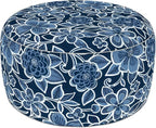 LVTXIII Indoor/Outdoor Extra Large Inflatable Ottoman Pouf D31 x H14 Inch, Round Footstool with Handle, Weather-Resistant Portable Furniture for Patio, Camping, Beach, Flower Navy