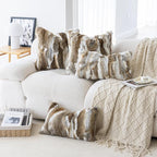 MOOX Rabbit Fur Throw Pillow Covers Decorative Fluffy Soft Fuzzy Plush Luxury Genuine Animal Skin Lumbar Pillow 12"x20" Cushion Cover(Yellow-White, 12x20inch)