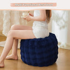 LIFEREVO Faux Rabbit Fur Round Inflatable Pouf Ottoman, 20" X 16" Plush Fuzzy Waffle Bubble Floor Poufs Foot Rest for Living Room Bedroom, Furry Pouf Foot Stool Couch Home Decor, Anti-Slip, Navy Blue