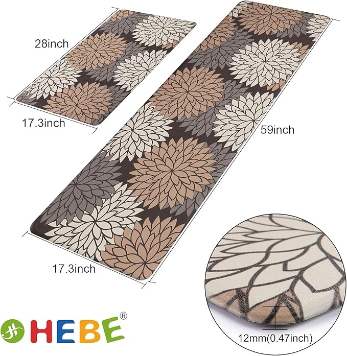 HEBE Anti Fatigue Kitchen Rug Sets 2 Piece Non Slip Kitchen Mats for Floor Cushioned Kitchen Rugs and Mats Waterproof Comfort Standing Mat Runner for Kitchen,Home Office,Sink,Laundry