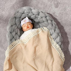 insular Cotton Muslin Baby Blanket with Tassel, Boho Bohemian Muslin Swaddle Blanket Baby Receiving Blanket with Fringe, Nursery Decor Throw or Nursing Blankets, 47" x40”, Khaki