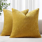 decorUhome Chenille Mineral Yellow Spring Euro Sham Throw Pillow Covers 22x22 Inch Set of 2, Decorative Soft Couch Pillow Covers Solid Dyed Accent Farmhouse Neutral Square Pillow Cases for Sofa