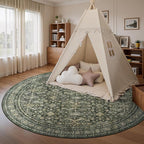 Lofus 8ft Area Rugs for Living Room, Green Washable Area Rug with Non-Slip Backing,Soft Boho Carpets for Bedroom Dining Room Home Office Indoor Nursery