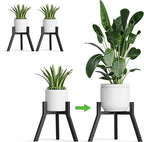 Adjustable Plant Stands Set of 2, Metal Small Plant Holder, Heavy Duty Stable Flower Holder Stand Rack for Various Pot Sizes Indoor Outdoor Corner Living Room Balcony Office Black PS-007BK-2