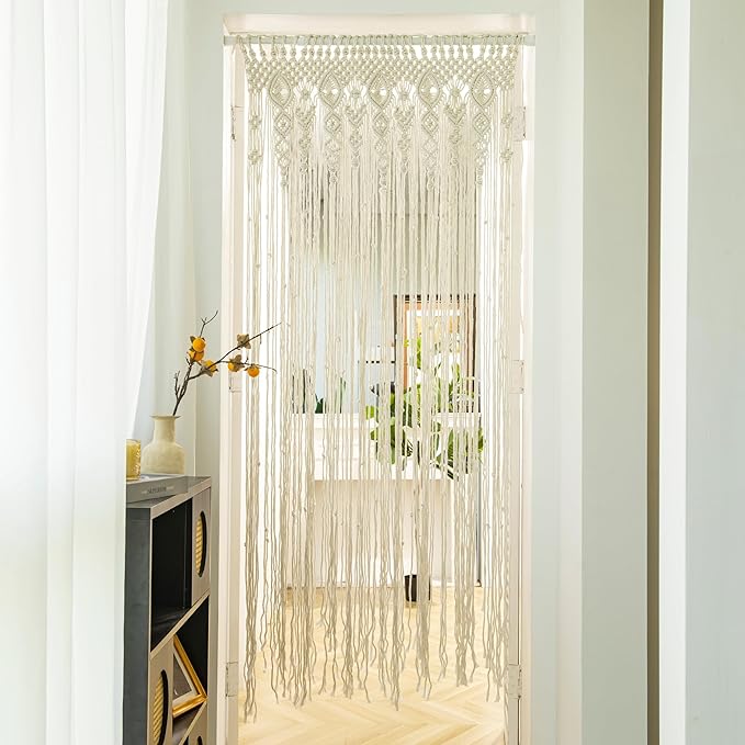Macrame Door Curtain Bohemian Curtains for Windows Handwoven Boho Wall Hanging for Doorways Room Dividers Bedroom Decor Wedding Tapestry Living Room Farmhouse Cottage 35x70 inch