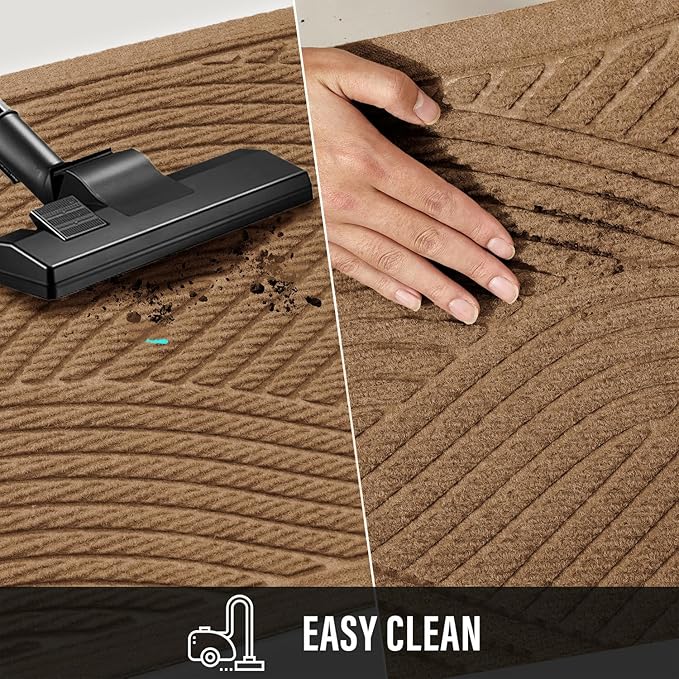 Sturdy Front Door Mat, Absorbent Muddy Dirt Resist Welcome Door Mats Outdoor Indoor, Stain and Fade Resistant, Non-Slip Backing Entry Mat Low Profile Doormat for Entryway, 29×17, Brown