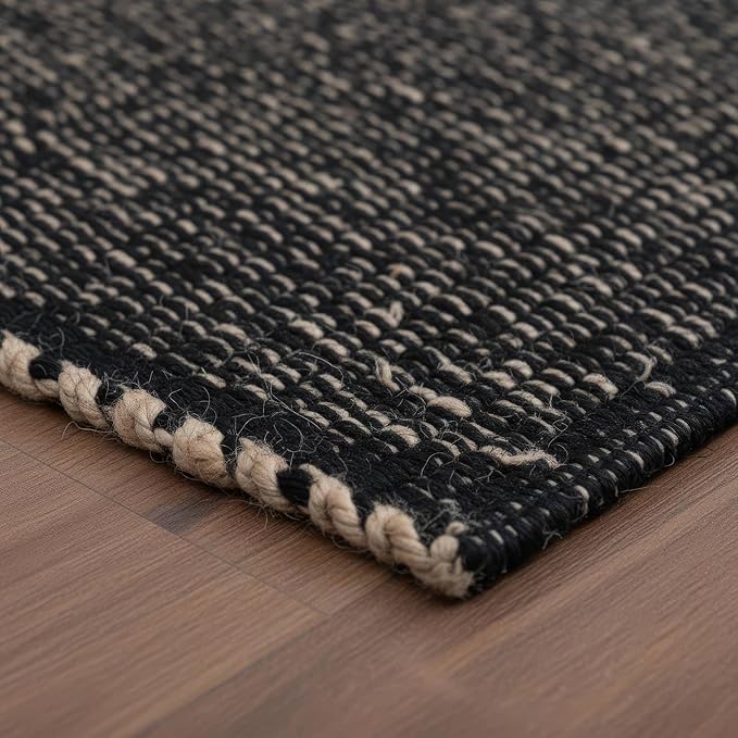 Black 20X30 Jute Rug Braided Construction - Farmhouse Woven Carpet - Mid-Century Modern Floor Covering for Entryway or Kitchen, 20" x 30"
