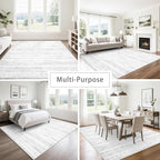 Moroccan Washable Rugs 8x10 Area Rugs for Living Room,Bedroom,Dining Room- Large Ultra Soft Faux Wool Retro Carpet,Non Slip&Non-Shedding Low Pile Vintage Print Rug for Home Office-(Gray-White)