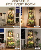 Bamworld Corner Plant Stand with Grow Lights 4-Tier Plant Stand Indoor Wood Plant Stand with Grow Light Tall Shelves Garden Decor for Living Room Balcony