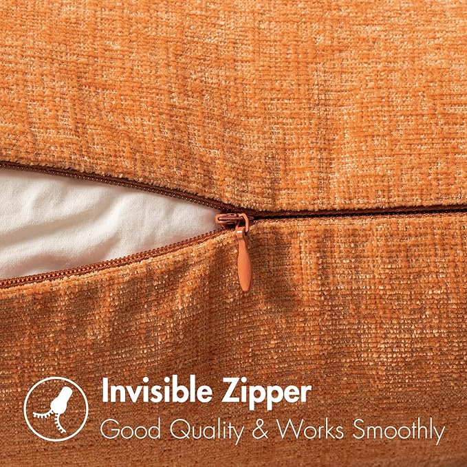 MIULEE Pack of 2 Orange Throw Pillow Covers 16x16 Inch Soft Chenille Pillow Covers for Sofa Living Room Couch Solid Dyed Cases
