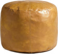 Thgonwid Unstuffed Faux Leather Pouf Cover, Handmade Footstool Ottoman Storage Solution, Floor Footrest Cushion - 16.5”Dx12”H, Yellow