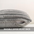 Pack of 2 Faux Fur Christmas Throw Pillow Covers 18x18 Inch, Soft Plush Striped Neutral Couch Pillow Cover, with Velvet Back Modern Home Decor for Sofa Living Room Couch Bed Dark Grey