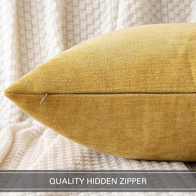 MIULEE Pack of 2 Mustard Yellow Decorative Pillow Covers 18x18 Inch Soft Chenille Couch Spring Throw Pillows Farmhouse Cushion Covers for Home Decor Sofa Bedroom Living Room