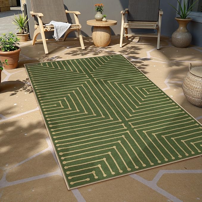 Lahome Neutral Geometric Green Easy Jute Rug, 3x5 Washable Entryway Front Porch Rug, Farmhouse Rhombus Non Slip Non Shedding Indoor Outdoor Carpet for Kitchen Balcony Laundry