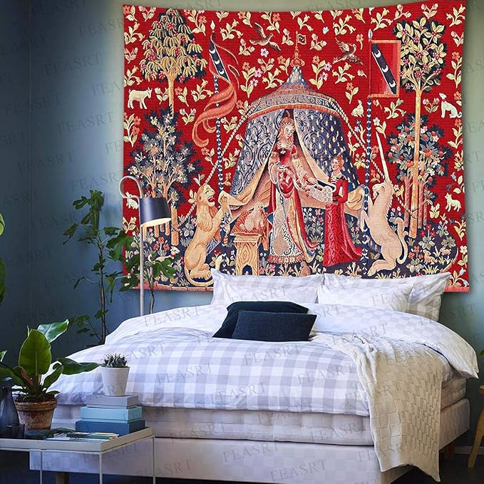 FEASRT Princess European Royal Tapestry, 90x84 Inches Soft Flannelette, Medieval Maiden Wall Blanket