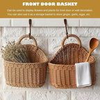 Hanging Basket Plastic Woven Wall Basket, Decorative Front Door Baskets for Flowers Plants, Small Wicker Basket for Organizing