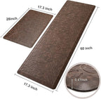 KMAT 2PCS Kitchen Mat Cushioned Anti-Fatigue Floor Mat,Waterproof Non-Slip Standing Mat,Ergonomic Comfort Floor Mat Rug for Home,Office,Sink,Laundry,Desk(17.3"x28"+17.3"x60",Brown)
