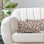 Burgundy Floral Pillow Covers 12x20 Set of 2 Vintage Rustic Old Style Cute Small Flower Cream Print Rectangle Decorative Outdoor Pillowcases Farmhouse Throw Cushion Case Couch Sofa Bed Decor