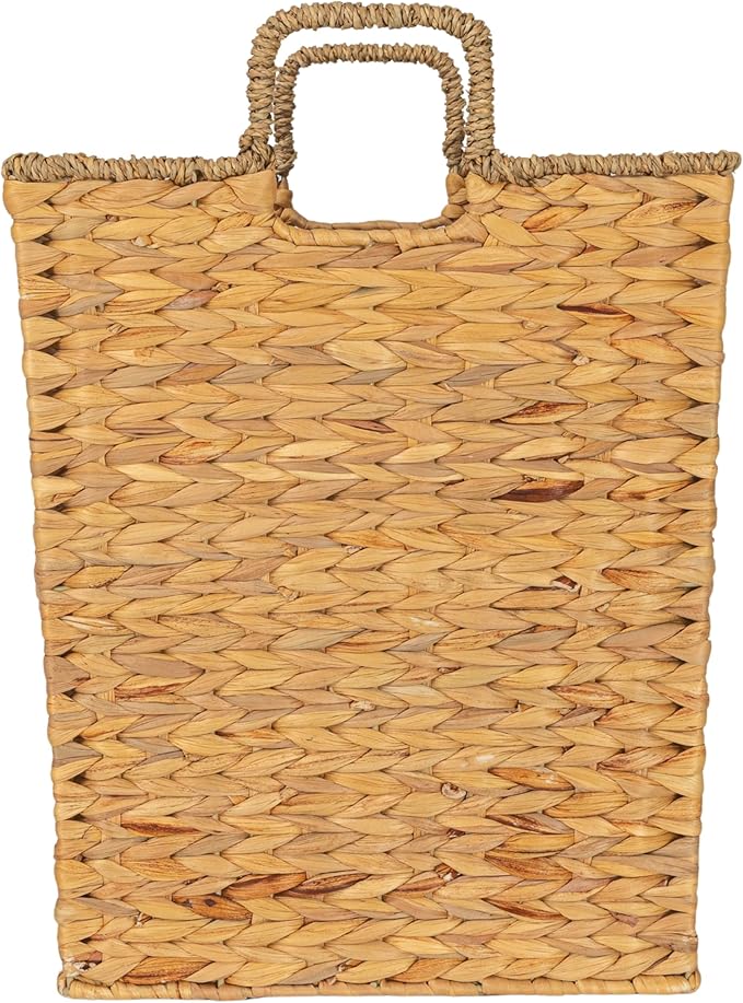 Household Essentials Square Handwoven Water Hyacinth and Seagrass Basket with Handles, Natural