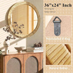 24"x24" inch Rattan Mirrors for Wall, Rustic Farmhouse Style Handmade Wicker Rattan Frame, Boho Wall Mirror for Bedroom, Bathroom, Livingroom, Hallway