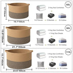 90L Large Blanket Basket,21.7"L x 21.7"W x 13.8"H Rope Woven Baskets with Handles, Toys Storage Bins,Laundry Basket Perfect for Living Room, Nursery,Bedroom,Home Organization,Jute&Black