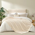 Snuggle Sac Cream Waffle Blanket for Couch Bed Sofa 60x80 inches, Reversible Beige Soft Throw Microfiber Fluffy Fuzzy Cozy Knit Twin Blanket for Women Mothers Birthday Gifts