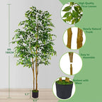 Artificial Ficus Tree, 7ft Silk Fake Ficus Leaves Plant with Basket, Indoor Outdoor Faux Green Tree for Home Garden Office House Livingroom Décor