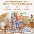 Boho Throw Blanket for Bed Cotton Spring Blankets Twin Size for Bedroom Living Room All Season Lightweight Floral Bird Embroidery Breathable Quilt for Couch Sofa Chair 60"x80" Home Decor