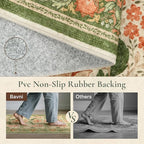 Bavni 3x5 Area Rugs, Floral Machine Washable Rugs for Living Room, Dinning Room, Bedroom, Non Slip Aesthetic Vintage Low Pile Durable Lightweight Farmhouse Rug, Sage Green & Burnt Orange